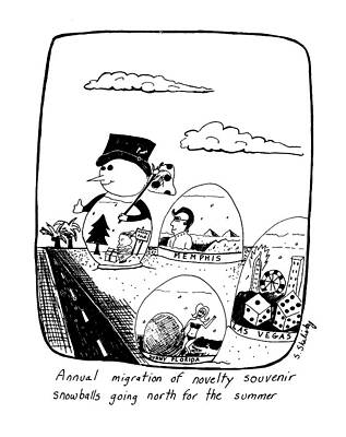 Globe Drawing - Annual Migration Of Novelty Souvenir Snowballs by Stephanie Skalisk