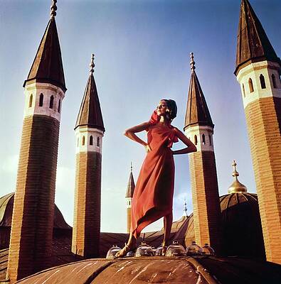 Tower Photograph - Antonia Boekesteyn Wearing A Red Dress by Henry Clarke