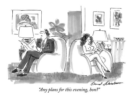 Nude Drawing - Any Plans For This Evening by Bernard Schoenbaum