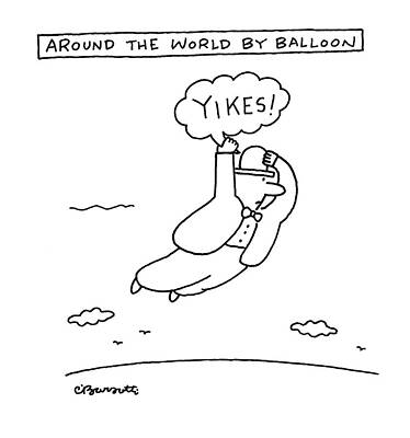 Globe Drawing - Around The World By Balloon by Charles Barsotti