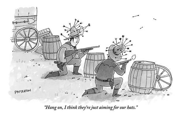 Gun Drawing - Arrows Fly In Their Direction While Two Cowboys by Jason Patterson