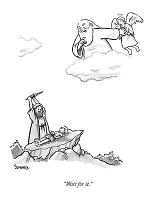 Old Drawing - As Abraham Raises The Dagger Over His Son by Benjamin Schwartz