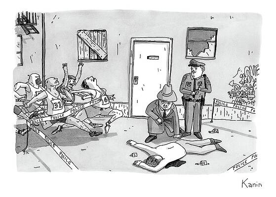 Outline Drawing - As Police And A Detective Examine A Murder Scene by Zachary Kanin