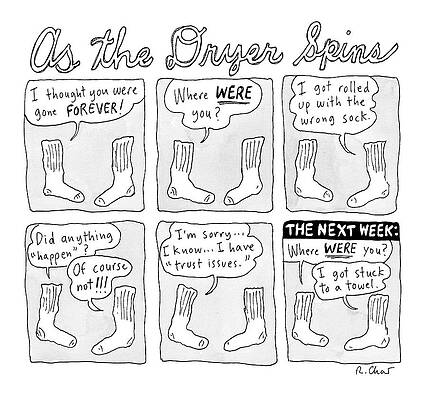 Spin Wall Art featuring the drawing As The Dryer Spins. One Sock Confronts by Roz Chast