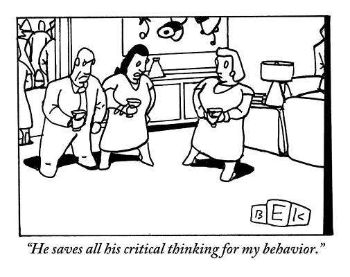 Thinking Wall Art featuring the drawing At A Cocktail Party by Bruce Eric Kaplan