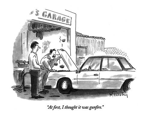 Hood Drawing - At First, I Thought It Was Gunfire by Mike Twohy