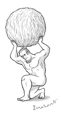 Atlas Wall Art featuring the drawing Atlas Holds Up His Hair In A Huge Balled Up Bun by David Borchart