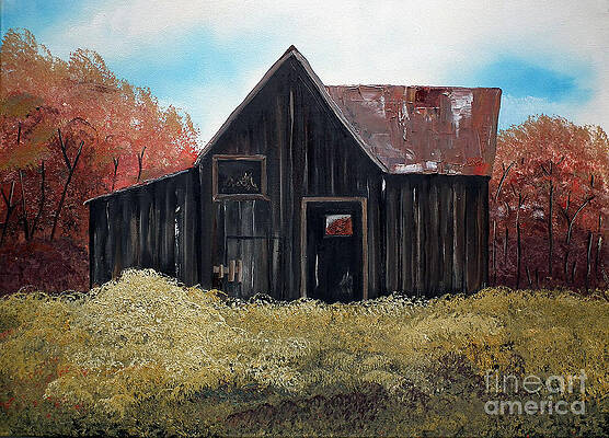 Painting - Autumn - Barn -orange by Jan Dappen