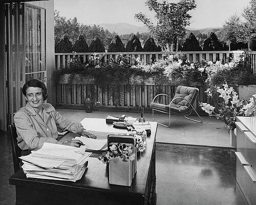Woman in Office with Garden View Photograph