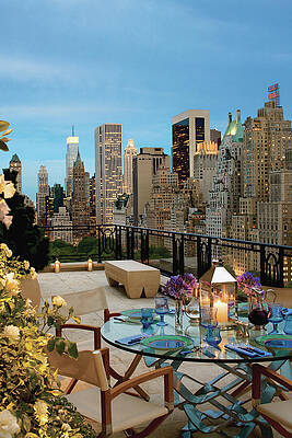 Rooftop Dinner with City Skyline Wall Art