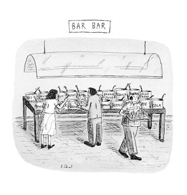 Orange Wall Art featuring the drawing Bar Bar by Roz Chast