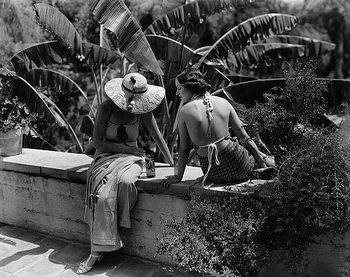 Two Women on Garden Wall Wall Art