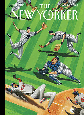 Baseball Action on New Yorker Cover Wall Art