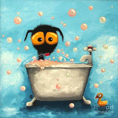 Whimsical Bath Time with Puppy Wall Art