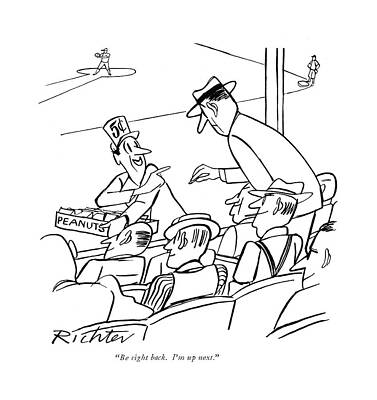 Bat Wall Art featuring the drawing Be Right Back. I'm Up Next by Mischa Richter