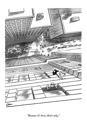 Man on Skyscraper Ledge in City Wall Art