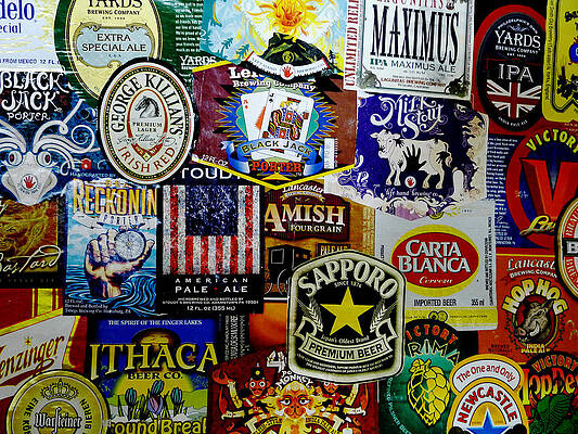 White Photograph - Beer Labels by Richard Reeve