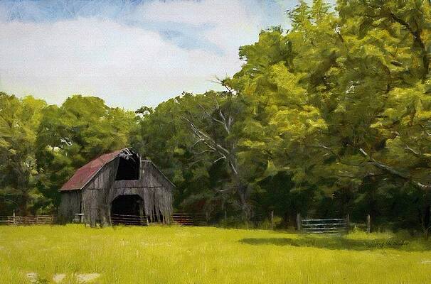 Old Barn in Sunlit Forest Wall Art