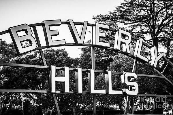 California Wall Art featuring the photograph Beverly Hills Sign In Black And White by Paul Velgos