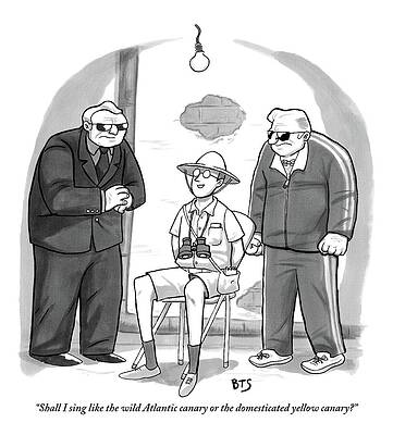 Watching Drawing - Bird Watcher Bound To Chair Speaks Jovially by Benjamin Schwartz