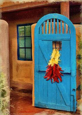 Wall Art featuring the painting Blue Door And Peppers by Jeffrey Kolker