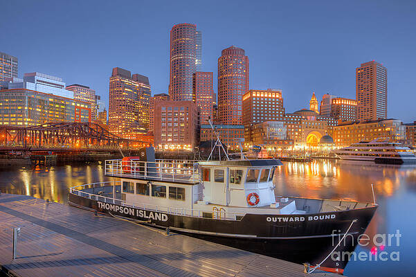 Massachusetts Wall Art featuring the photograph Boston Harbor And Skyline Morning Twilight I by Clarence Holmes
