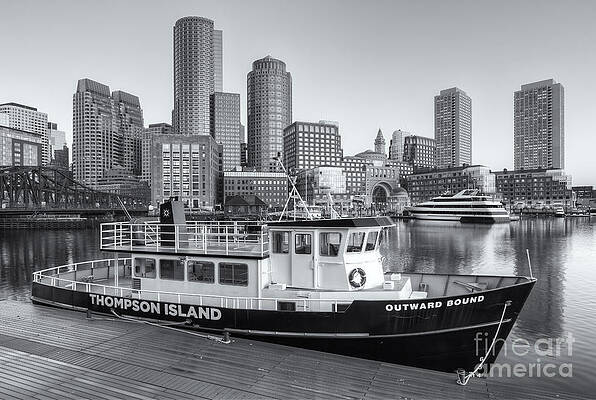 Massachusetts Wall Art featuring the photograph Boston Skyline And Thompson Island Ferry II by Clarence Holmes