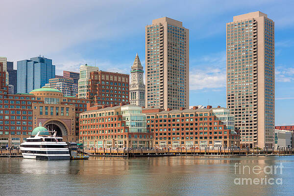 Massachusetts Wall Art featuring the photograph Boston Waterfront Skyline And Rowes Wharf I by Clarence Holmes