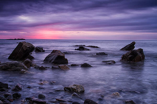 Cloud Wall Art featuring the photograph Boulders In The Surf Wallis Sands by Jeff Sinon