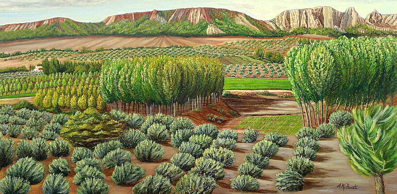 Expansive Green Landscape with Mountains Painting