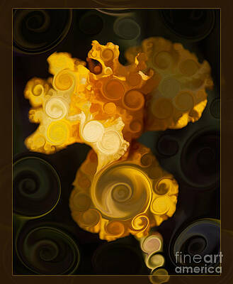 Wall Art featuring the painting Bright Yellow Bearded Iris Flower Abstract by Omaste Witkowski
