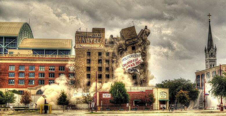 Building Demolition with Dust Cloud Wall Art