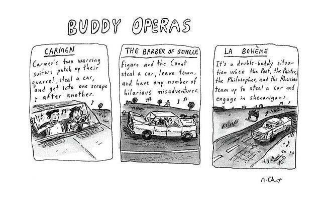 Hollywood Wall Art featuring the drawing Buddy Operas by Roz Chast