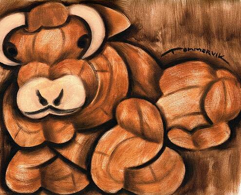 Animal Painting - Bullish Bull Art Print by Tommervik