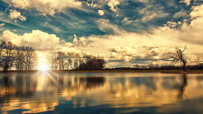 Serene Sunset Over Tranquil Lake Wall Art