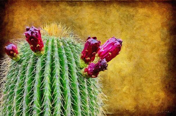 Wall Art featuring the painting Cactus With Flowers by Jeffrey Kolker