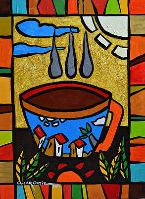 Colorful Tropical Coffee Scene Wall Art