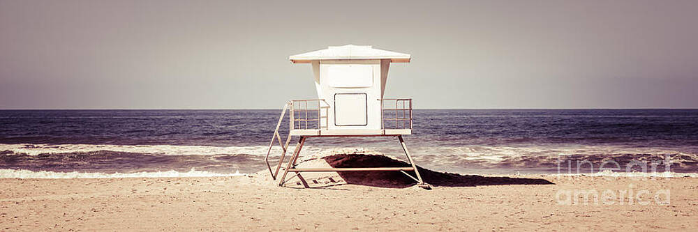 California Wall Art featuring the photograph California Lifeguard Tower Retro Panoramic Picture by Paul Velgos