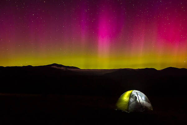 Wall Art featuring the photograph Camping Under Aurora Skies by Jeff Sinon