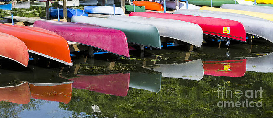 Reflection Photograph - Canoes - Lake Wingra - Madison by Steven Ralser