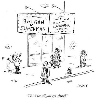 Batman Wall Art featuring the drawing Can't We All Just Get by David Sipress