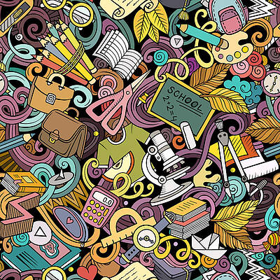 Wall Art featuring the digital art Cartoon Cute Doodles Hand Drawn School by Kostenkodesign