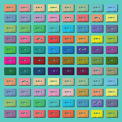 Wall Art featuring the photograph Cassette Tape Grid On Blue Background by Juj Winn