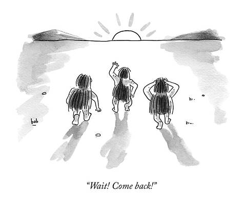 Sun Drawing - Cavemen Chasing The Sinking Sun by Bob Eckstein