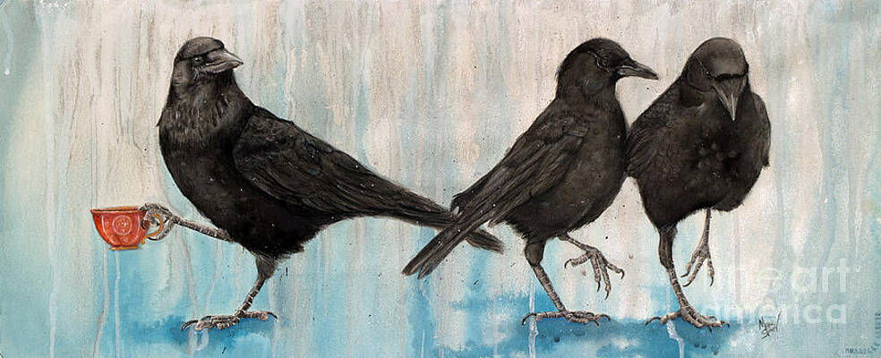 Crows Holding a Red Cup Wall Art