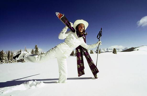 Colorado Photograph - Charlotte Rampling Wearing White Ski Wear by Arnaud de Rosnay