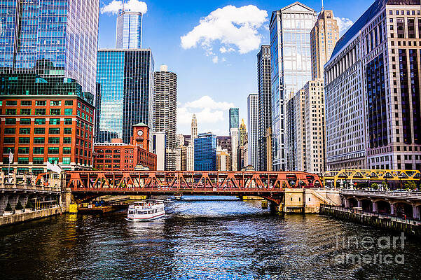 Illinois Wall Art featuring the photograph Chicago Cityscape At Wells Street Bridge by Paul Velgos