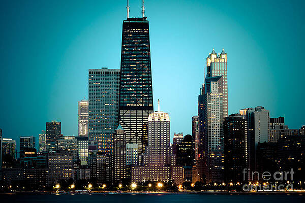 Illinois Wall Art featuring the photograph Chicago Downtown At Night With Hancock Building by Paul Velgos