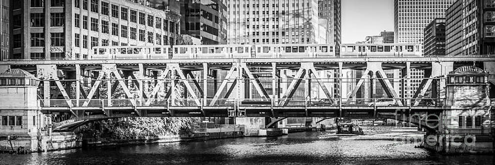 Illinois Wall Art featuring the photograph Chicago Lake Street Bridge L Train Black And White Picture by Paul Velgos