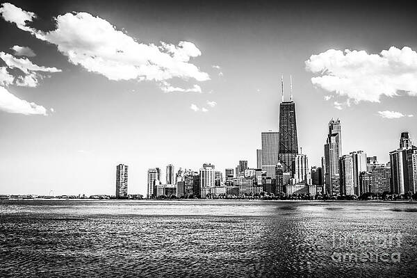 Illinois Wall Art featuring the photograph Chicago Lakefront Skyline Black And White Picture by Paul Velgos